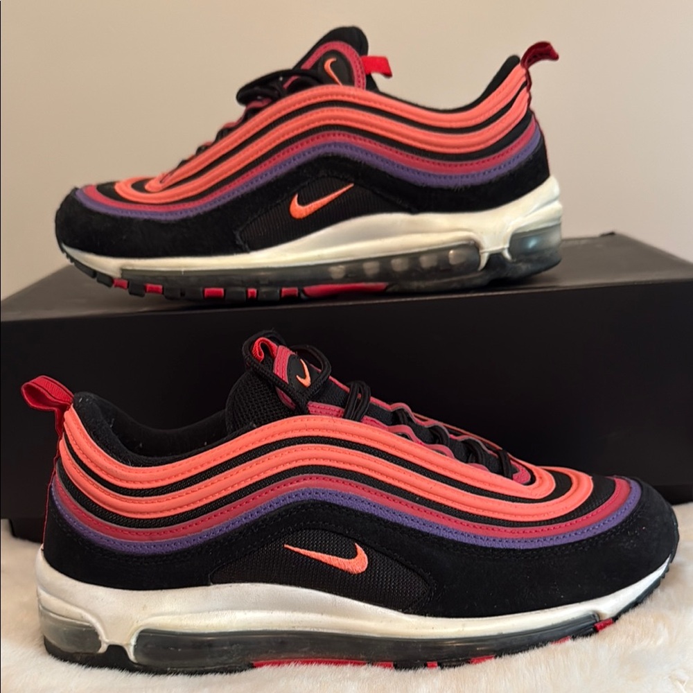 Nike Air Max 97 Black, Orange, and Purple Sneakers